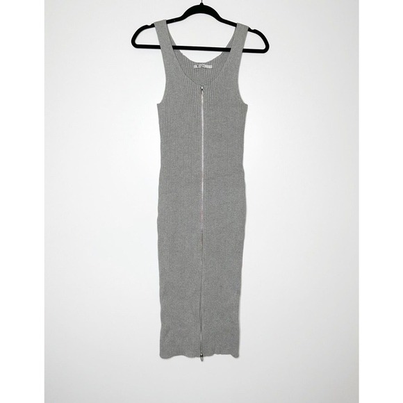 Alexander Wang Sleeveless Ribbed Sweater Midi Dress Front Zip Womens Gray Size S - Picture 2 of 6